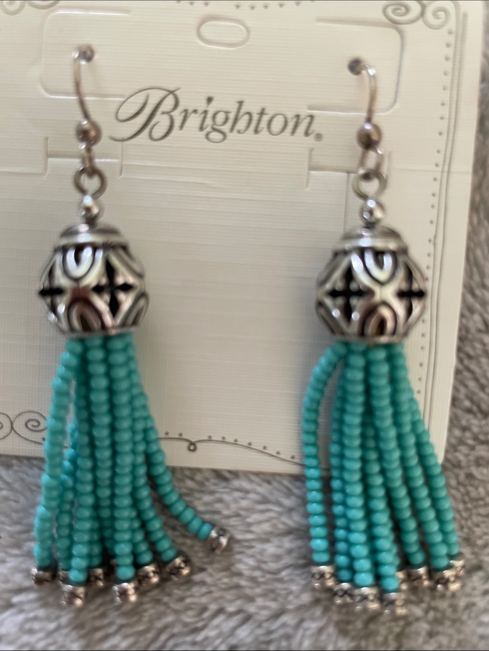 Brighton Silver-Tone Filigree & Turquoise Tassel Earrings - Picture 2 of 2